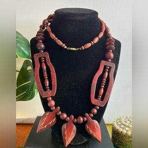 Vintage Wooden Long Necklace